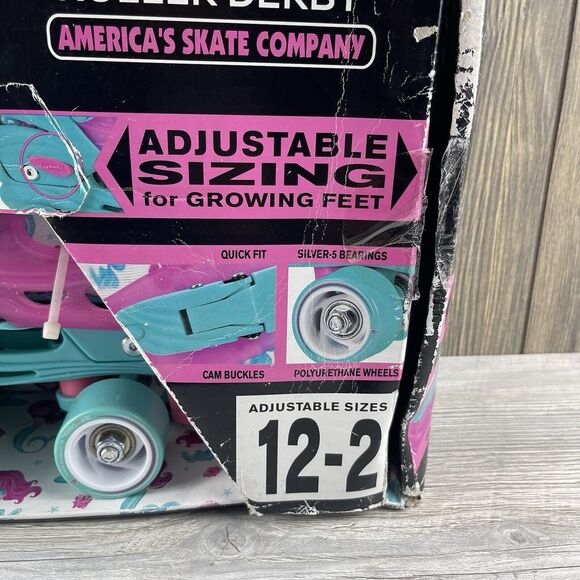 Roller Derby Girls Skates Size 12-2 (Adjustable Sizes) Mermaid Pink Green - Picture 4 of 16